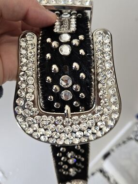 B.B. Simon Black Crystal-Studded Western Buckle Belt